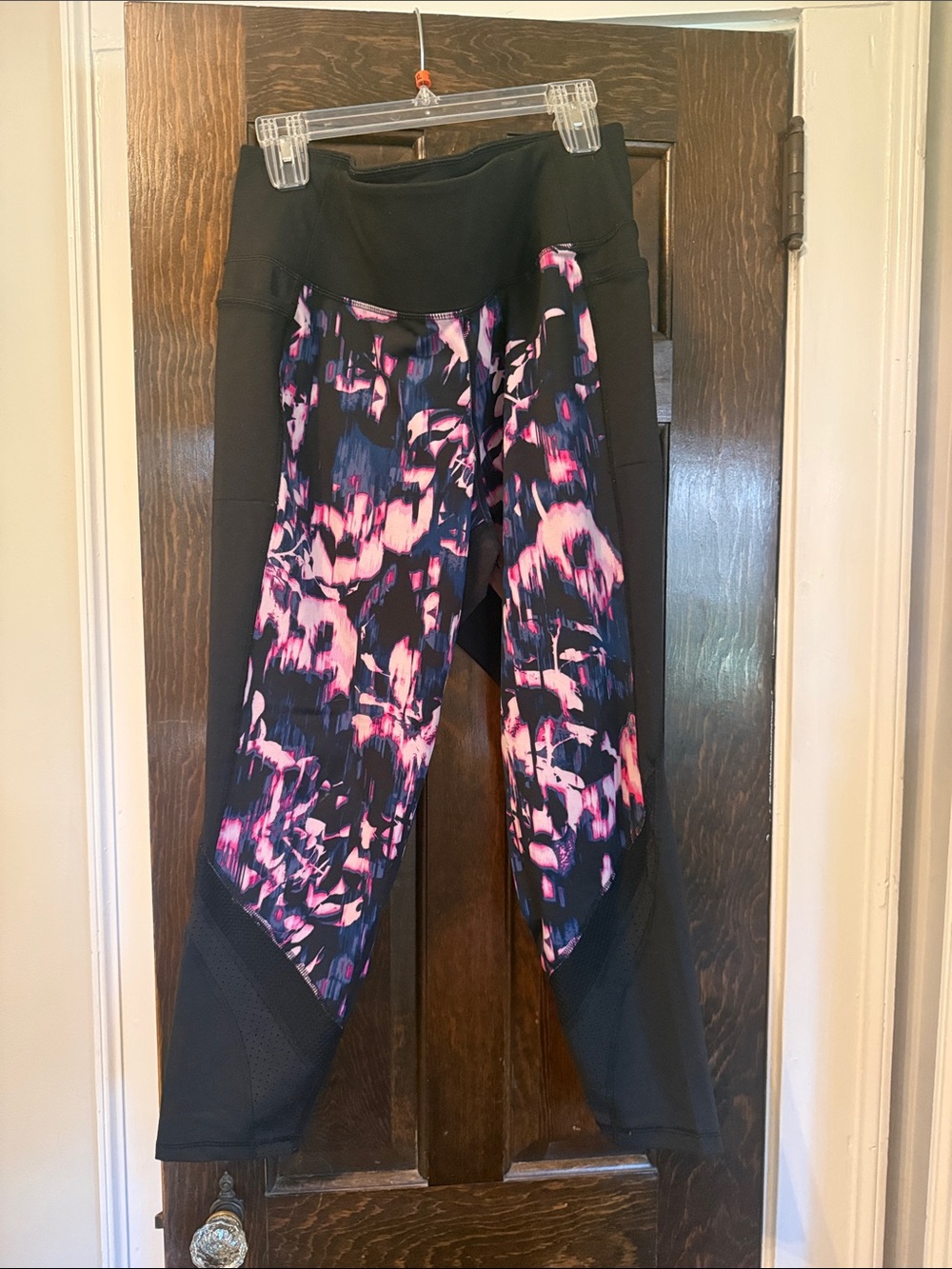 Livi Active Black Leggings with Pink & Purple Abstract Panels